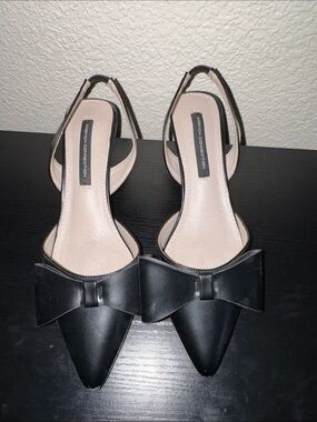 French Connection Black Pointed Bow Kitten Heels